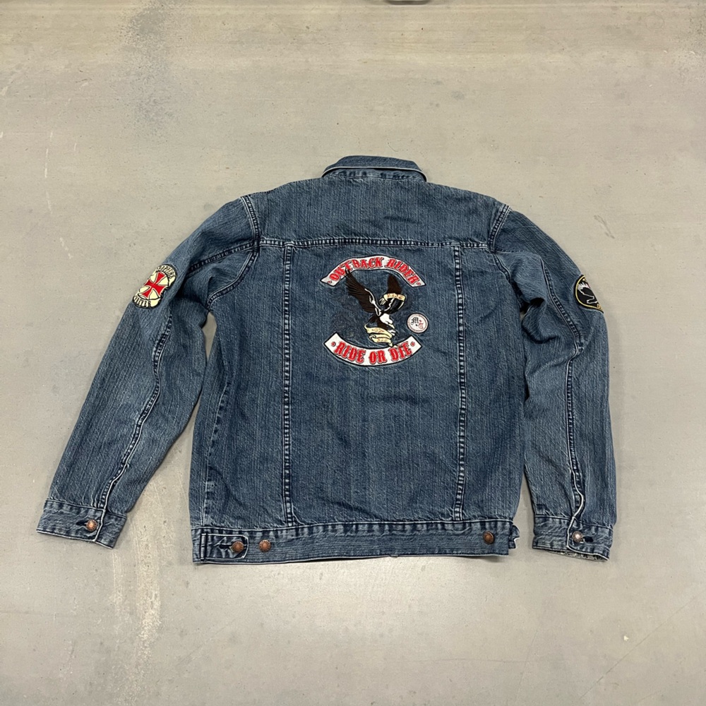 Vintage Y2K Outback Rider Denim Motorcycle Themed Jacket Size L Jean Jacket - Picture 7 of 8